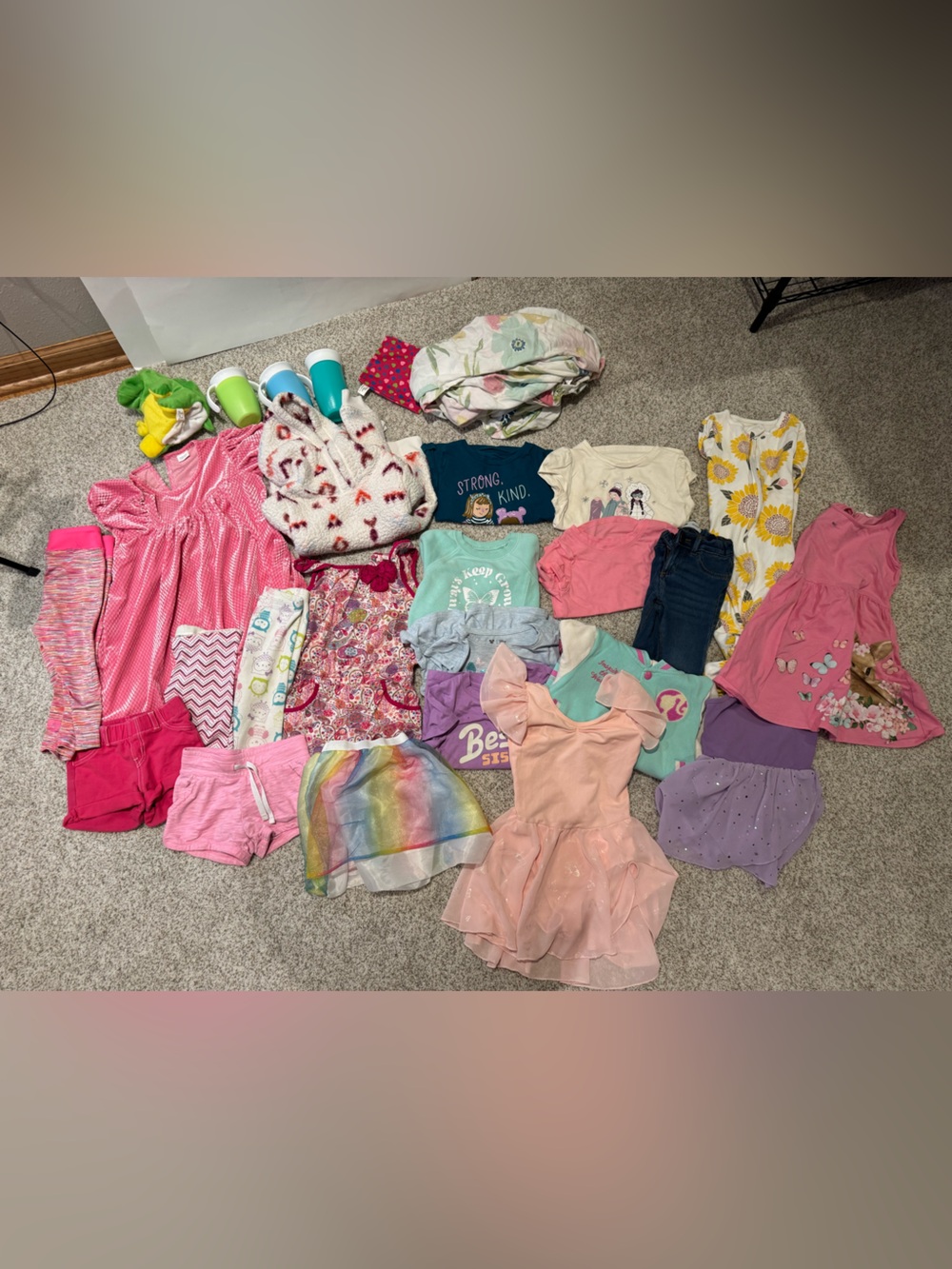 Huge Toddler Girls Clothing & Accessories Lot | Dresses, Tops, Shorts & Cups